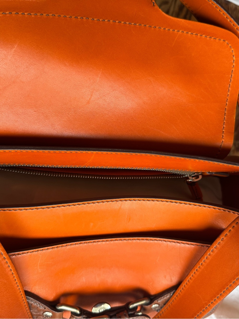 Prada Orange Leather Shoulder Bag with Brown Trim - Picture 12 of 16
